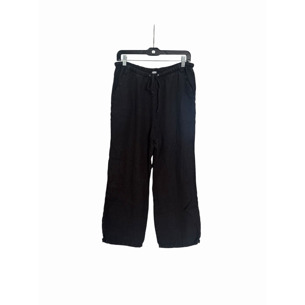 Match Point Pants Womens Small 100% Linen Straight Leg Black Pockets #MMM13-3